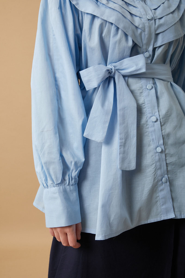 Roza Nervürlü Gömlek Bebe Mavisi - 5