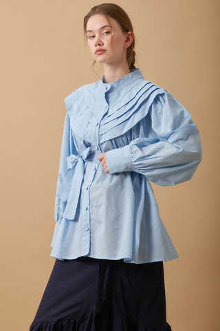 Roza Nervürlü Gömlek Bebe Mavisi - 7