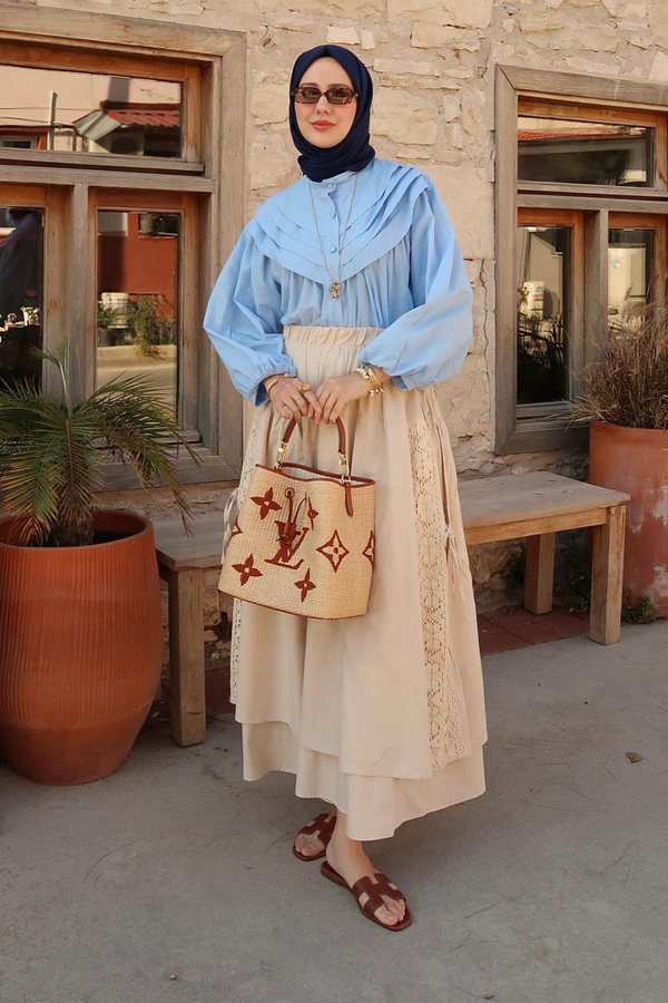 Roza Nervürlü Gömlek Bebe Mavisi 