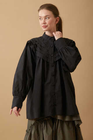 Roza Pin Tucked Shirt Black  - 1