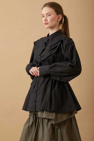 Roza Pin Tucked Shirt Black  - 3