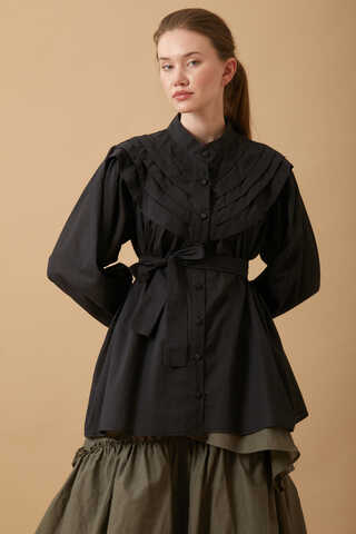 Roza Pin Tucked Shirt Black  - 4
