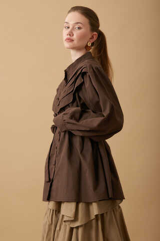 Roza Nervürlü Gömlek Kahverengi - 11