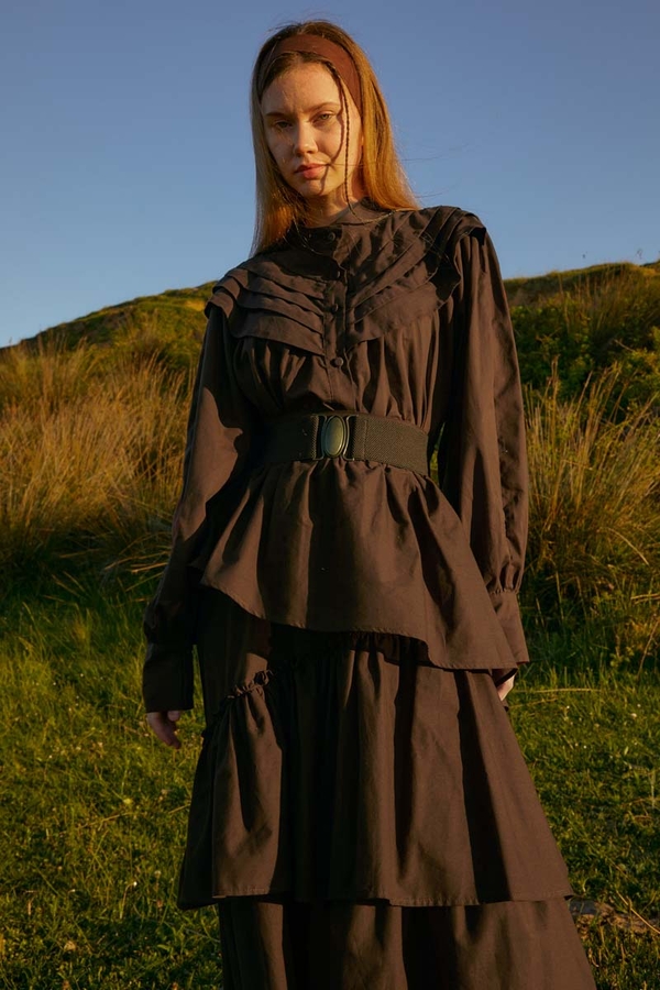 Roza Nervürlü Gömlek Kahverengi - 4