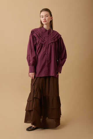 Roza Pin Tucked Shirt Burgundy  - 2