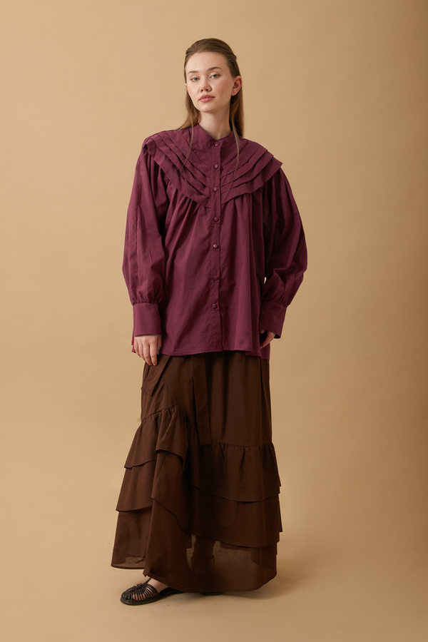 Roza Pin Tucked Shirt Burgundy  - 2