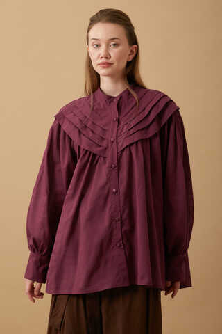 Roza Pin Tucked Shirt Burgundy  - 3