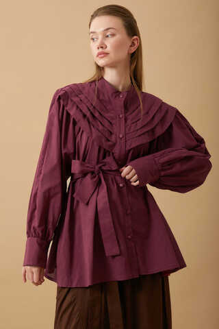 Roza Pin Tucked Shirt Burgundy  - 1