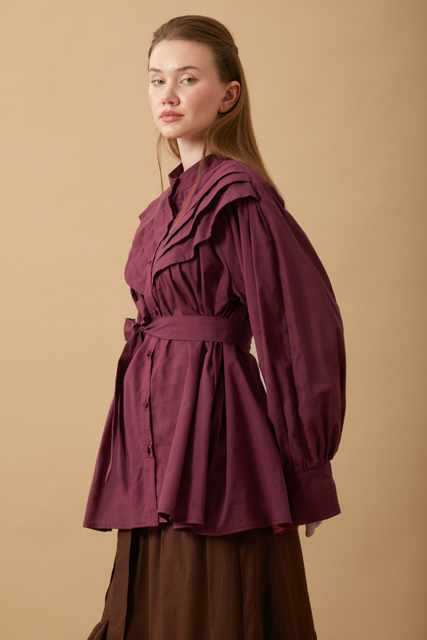 Roza Pin Tucked Shirt Burgundy  - 4