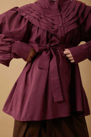 Roza Pin Tucked Shirt Burgundy  - 5