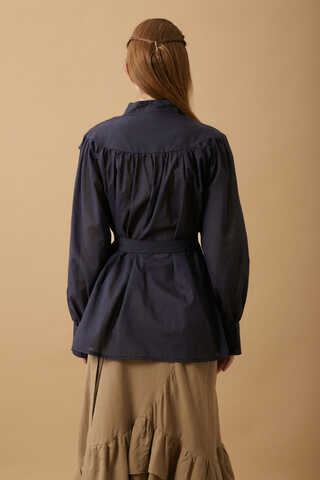 Roza Pin Tucked Shirt Navy Blue  - 5