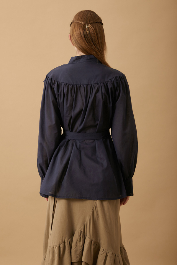 Roza Pin Tucked Shirt Navy Blue  - 5