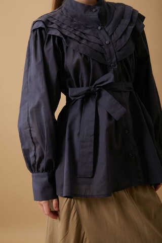 Roza Pin Tucked Shirt Navy Blue  - 4
