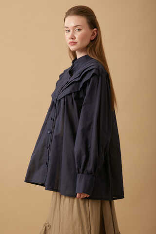 Roza Pin Tucked Shirt Navy Blue  - 2