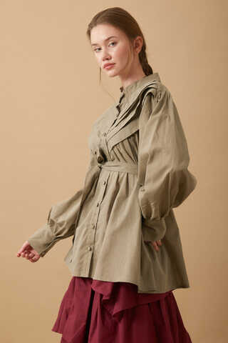 Roza Pin Tucked Shirt Stone  - 3