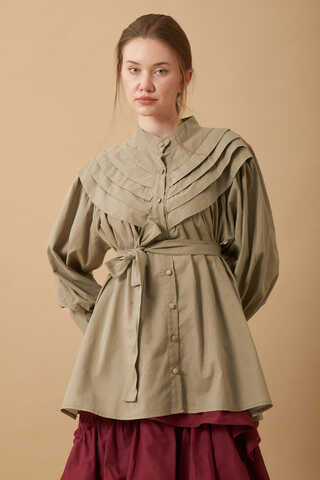 Roza Pin Tucked Shirt Stone - 2