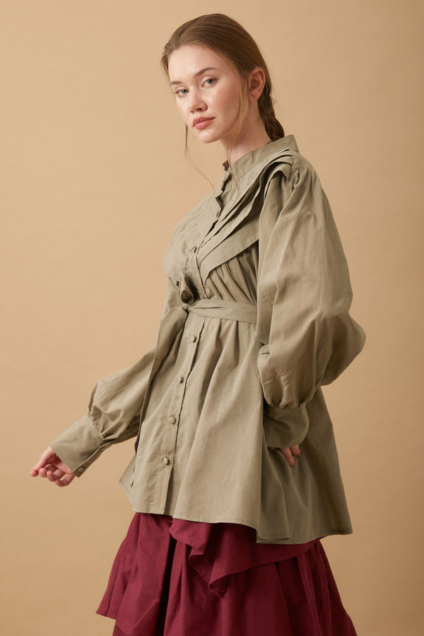 Roza Pin Tucked Shirt Stone - 3