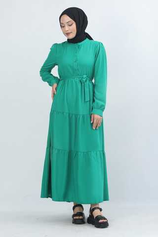 Ruffle Neck Dress Green - 1