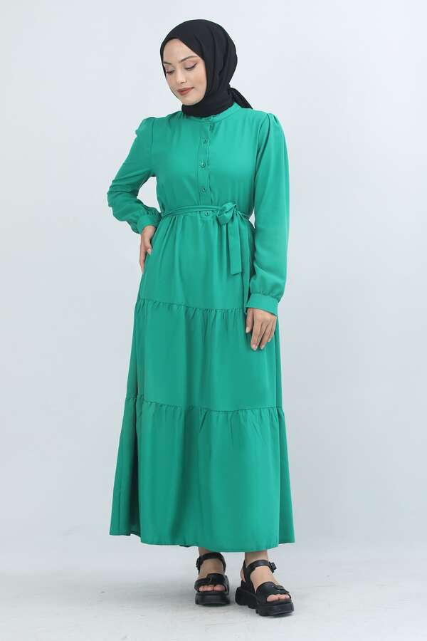 Ruffle Neck Dress Green - 1