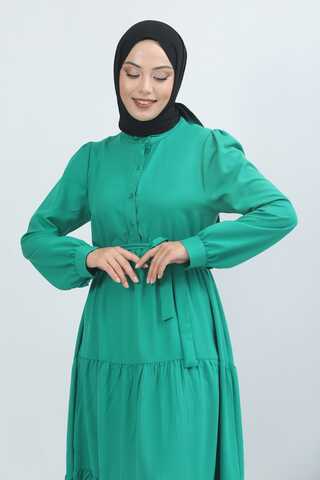 Ruffle Neck Dress Green - 2
