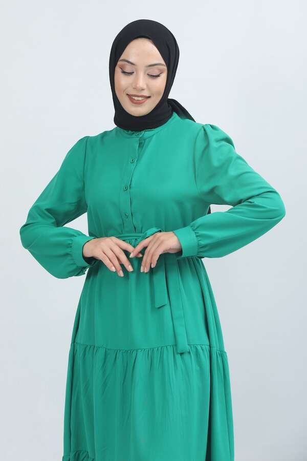 Ruffle Neck Dress Green - 2