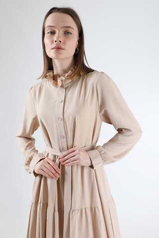 Frill Collar Dress Mink - 4