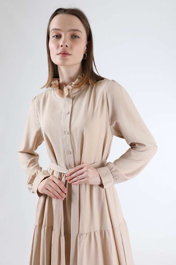 Frill Collar Dress Mink - 4