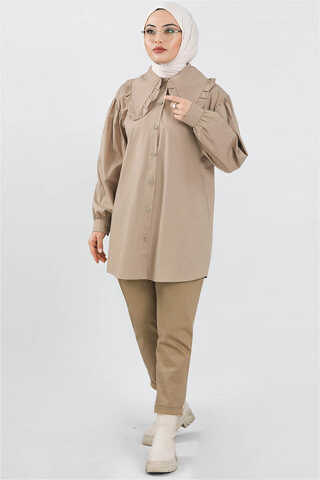 Frill Collar Poplin Shirt Dark Mink - 2