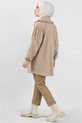 Frill Collar Poplin Shirt Dark Mink - 3