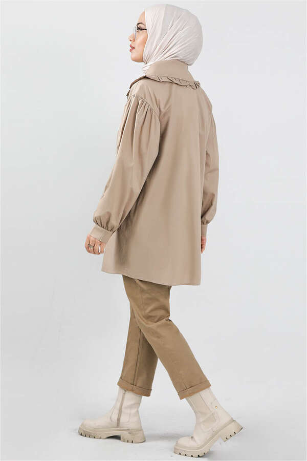 Frill Collar Poplin Shirt Dark Mink - 3