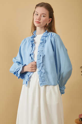 Ruffle Detail Blouse Baby Blue - 3