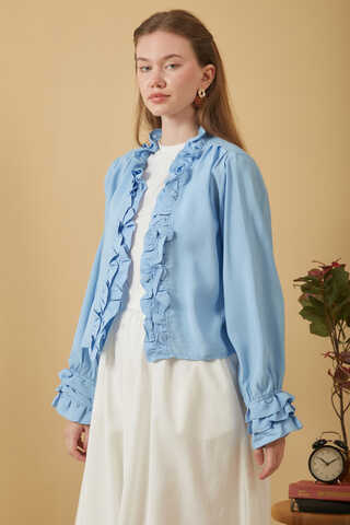 Ruffle Detail Blouse Baby Blue - 5
