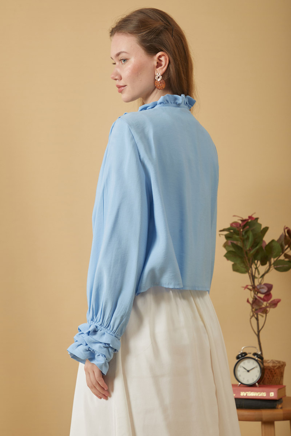 Ruffle Detail Blouse Baby Blue - 11
