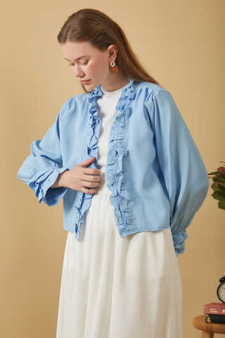 Ruffle Detail Blouse Baby Blue - 2