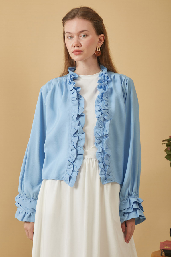 Ruffle Detail Blouse Baby Blue - 4