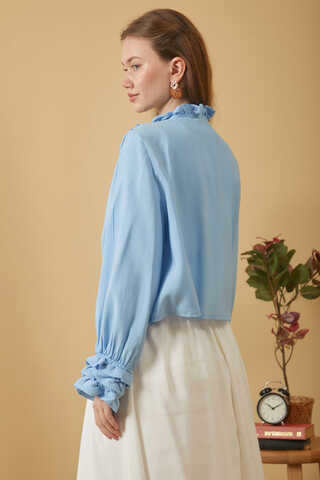 Ruffle Detail Blouse Baby Blue - 11