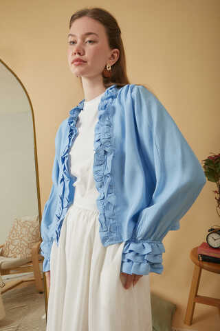 Ruffle Detail Blouse Baby Blue - 1