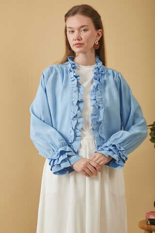 Ruffle Detail Blouse Baby Blue - 9