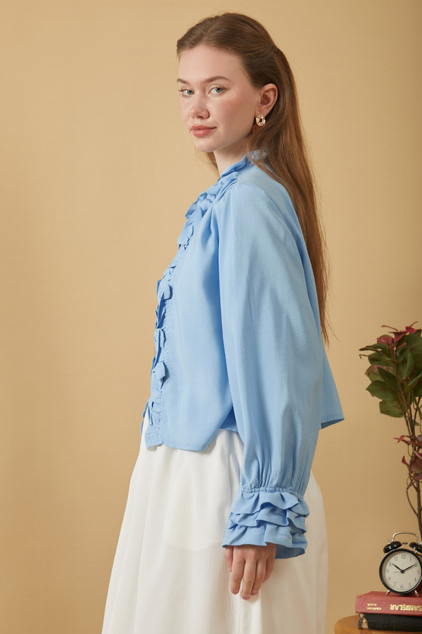 Ruffle Detail Blouse Baby Blue - 10