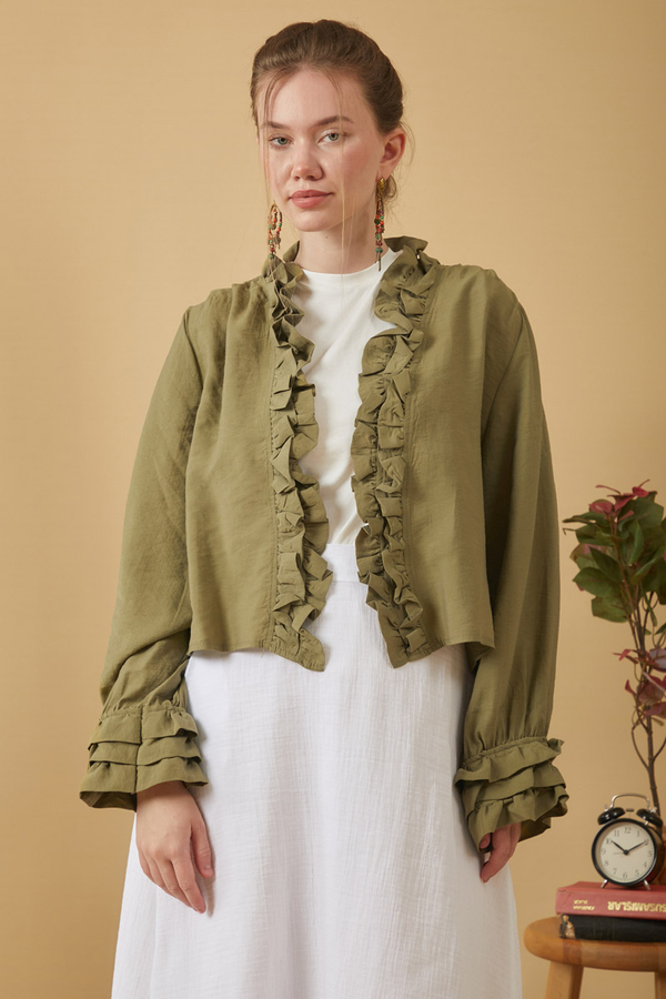 Ruffle Detail Blouse Khaki - 4