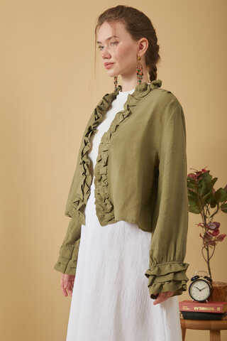 Ruffle Detail Blouse Khaki - 5