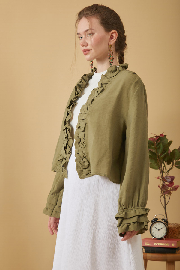 Ruffle Detail Blouse Khaki - 5