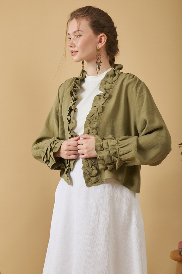 Ruffle Detail Blouse Khaki - 6
