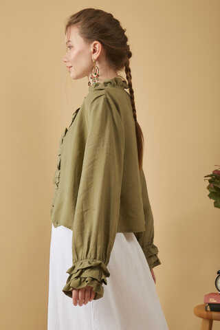 Ruffle Detail Blouse Khaki - 7