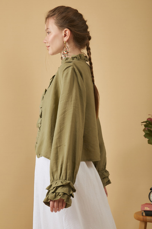 Ruffle Detail Blouse Khaki - 7