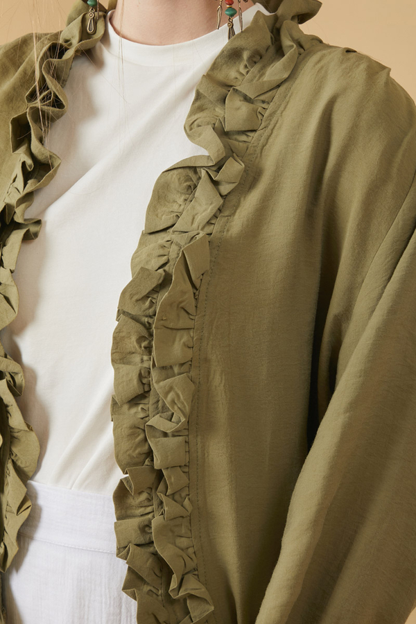 Ruffle Detail Blouse Khaki - 10
