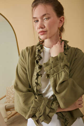 Ruffle Detail Blouse Khaki - 11