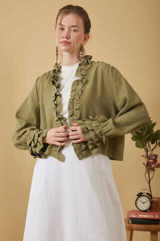 Ruffle Detail Blouse Khaki - 1