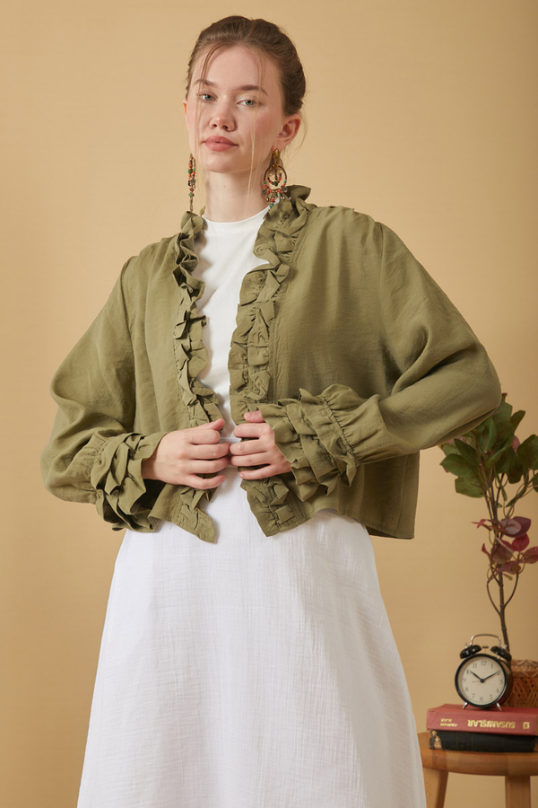 Ruffle Detail Blouse Khaki 
