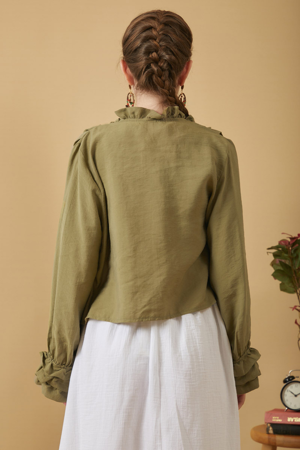 Ruffle Detail Blouse Khaki - 8